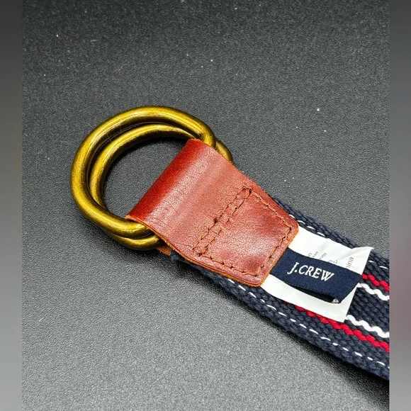 J Crew Unisex Ajustable Canvas Belt Navy Blue Red White S/M Preppy Patriotic - Picture 3 of 5